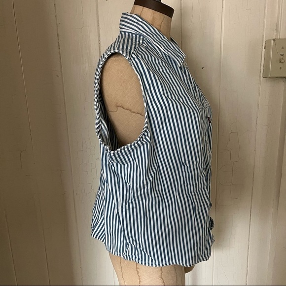 NEW LEVIS sz XL RUMI Sleeveless Striped Button Down Shirt Tied Front - Picture 4 of 8